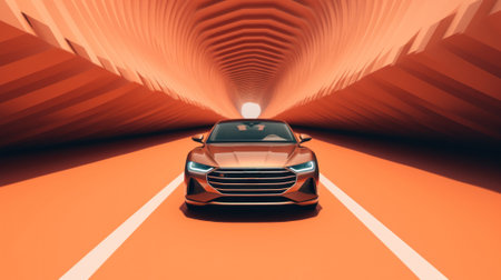 A car driving through a tunnel with a bright light on top of it. Generative AI image.の素材