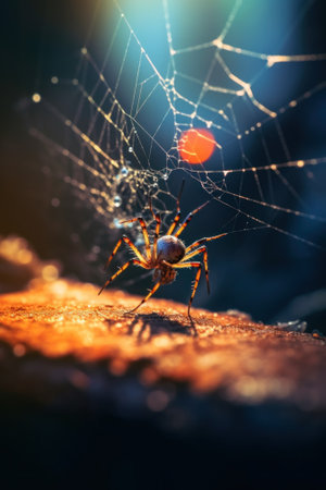 A spider sitting on top of a spider web. Generative AI image.の素材