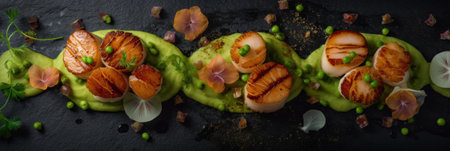 A close up of a plate of food on a table. Generative AI image.の素材