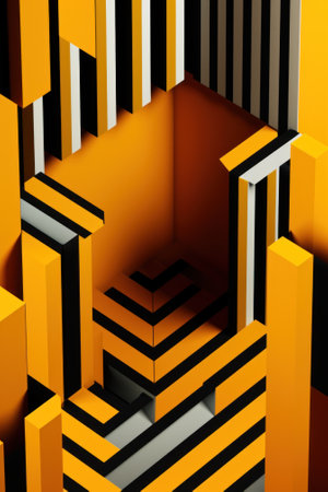 A room that has a lot of yellow and black stripes on it. Generative AI image.の素材