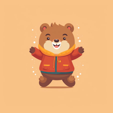 A brown bear wearing a jacket and scarf. Generative AI image.の素材