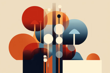 A poster with circles and arrows on it. Generative AI image.の素材