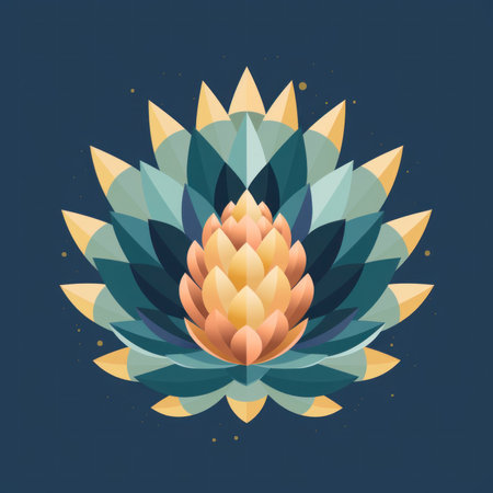 A colorful flower on a dark blue background. Generative AI image.の素材