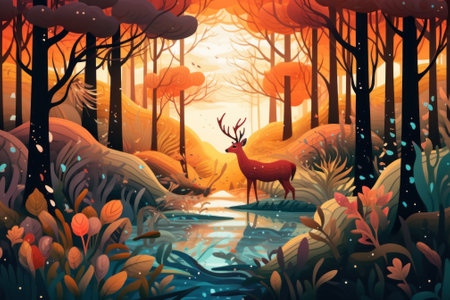 A deer standing in the middle of a forest. Generative AI image.の素材