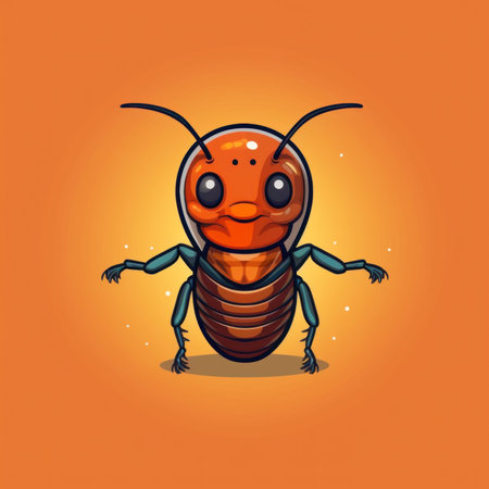 A cartoon bug with big eyes on an orange background. Generative AI image.の素材