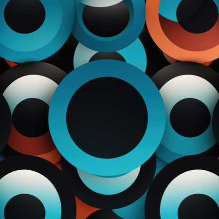A bunch of different colored circles on a black background. Generative AI image.の素材