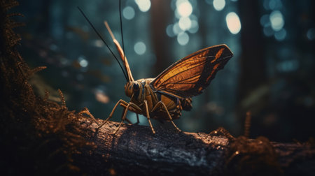 A close up of a butterfly on a tree branch. Generative AI image.の素材