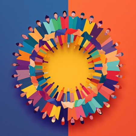A group of people standing in a circle. Generative AI image.の素材