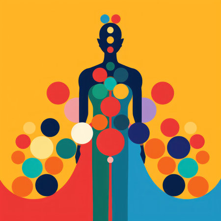 A man standing in front of a colorful background. Generative AI image.の素材