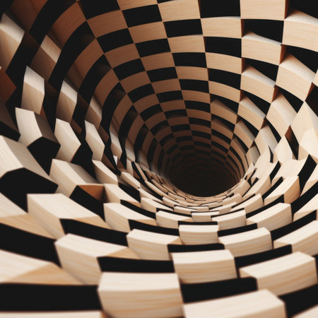 A black and white checkerboard spiral design. Generative AI image.の素材