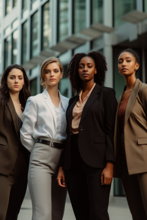 A group of women standing next to each other. Generative AI image.の素材