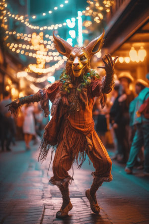 A man dressed up in a horned costume. Generative AI image.の素材