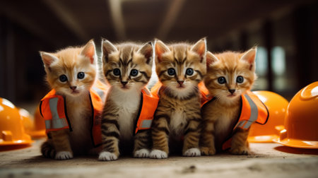 A group of kittens sitting next to each other. Generative AI image.の素材