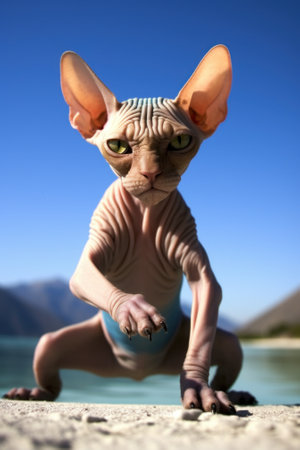 A close up of a cat on a beach. Generative AI image.の素材