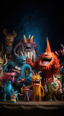 A group of toy monsters standing next to each other. Generative AI image.の素材