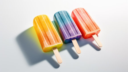 A group of three ice cream pops made from frozen juice. Generative AI image.の素材
