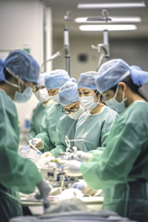 A group of surgeons in a operating room. Generative AI image.の素材