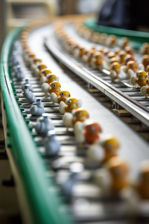 A conveyor belt filled with lots of different kinds of food. Generative AI image.の素材