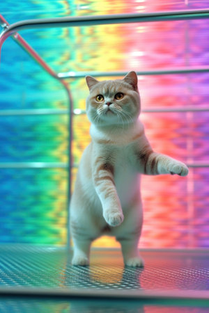 A cat is standing on its hind legs. Generative AI image.の素材