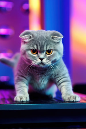 A cat sitting on top of a computer keyboard. Generative AI image.の素材