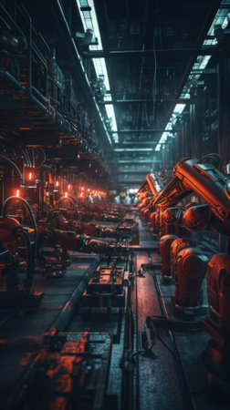 A factory filled with lots of machines next to each other. Generative AI image.の素材