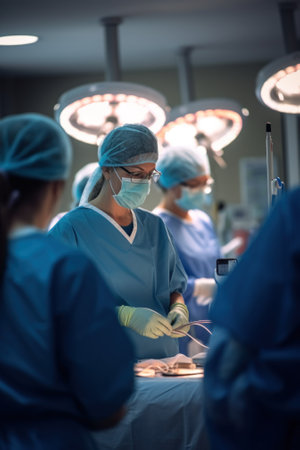 A group of surgeons in a operating room. Generative AI image.の素材