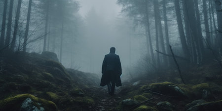 A norse scandinavian god Vidar standing in the middle of a forest. Generative AI image.の素材