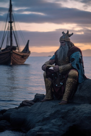 Old norse scandinavian pagan god Njord. Generative AI image.の素材
