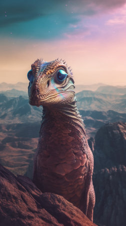 A large bird sitting on top of a rock. Generative AI image.の素材