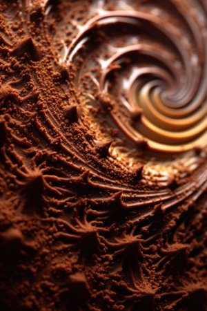 A chocolate cake with a swirl on top of it. Generative AI image.の素材