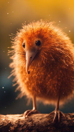 A small orange bird sitting on top of a tree branch. Generative AI image.の素材