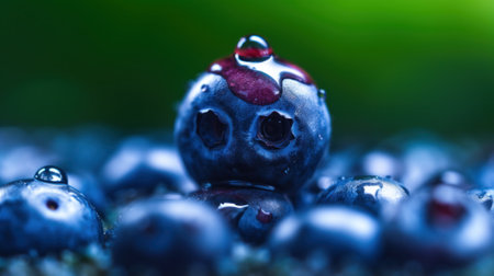 A close up of a bunch of blueberries. Generative AI image.の素材