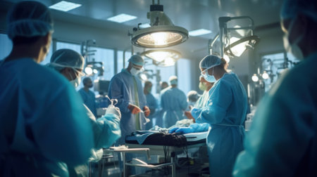 A group of doctors in a operating room. Generative AI image.の素材
