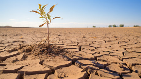 A small plant sprouting out of the ground. Generative AI image.の素材