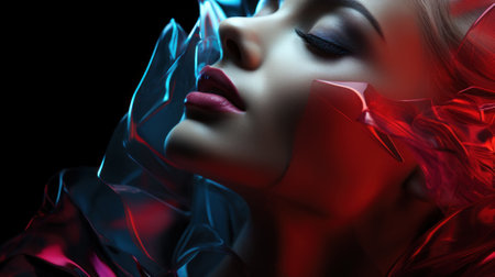 A close up of a woman with red hair. Generative AI image.の素材