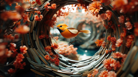 A small bird sitting on a branch of a tree. Generative AI image.の素材