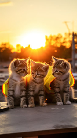 A group of kittens sitting on top of a table. Generative AI image.の素材