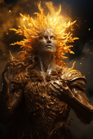 A statue of a man with a golden hair. Generative AI image.の素材