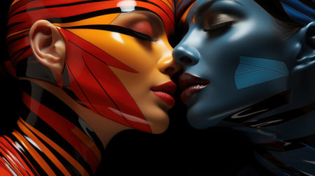 A couple of people with painted faces. Generative AI image.の素材