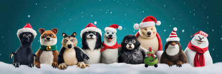 A group of stuffed animals wearing santa hats. Generative AI image.の素材