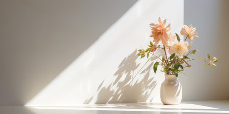 A vase with flowers in it sitting on a table. Generative AI image.の素材