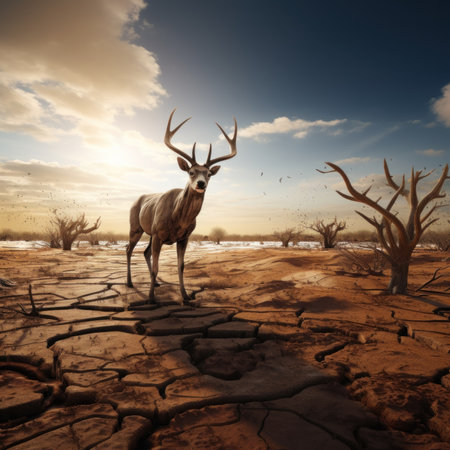 A deer standing in the middle of a desert. Generative AI image.の素材