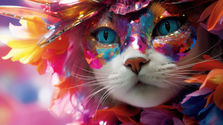 A close up of a cat wearing a costume. Generative AI image.の素材
