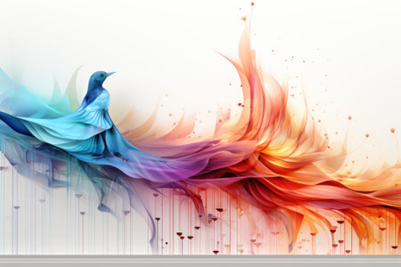 A painting of a colorful bird on a white background. Generative AI image.の素材