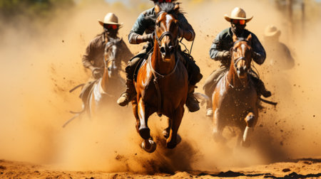 A group of men riding on the backs of horses. Generative AI image.の素材