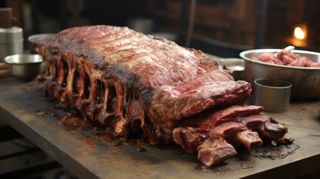 A large piece of meat sitting on top of a table. Generative AI image.の素材