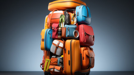 A stack of luggage sitting on top of a table. Generative AI image.の素材