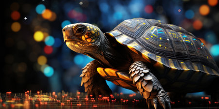 A turtle that is sitting on a table. Generative AI image.の素材