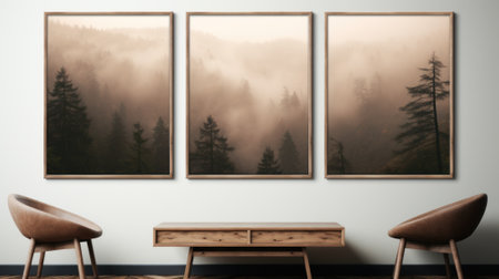 Two chairs and a table in a room. Generative AI image.の素材