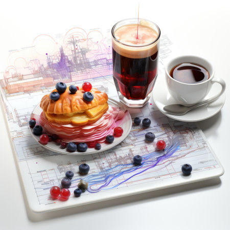 A plate of pancakes and a cup of coffee. Generative AI image.の素材